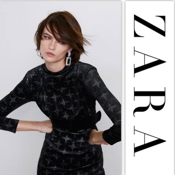 NWT Zara Black Belted Velvet Dress - Picture 5 of 8